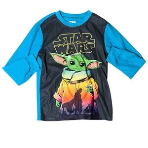 Star Wars Pajama Top Grogu Baby Yoda Mandalorian Graphic Raglan Teal Boys 8